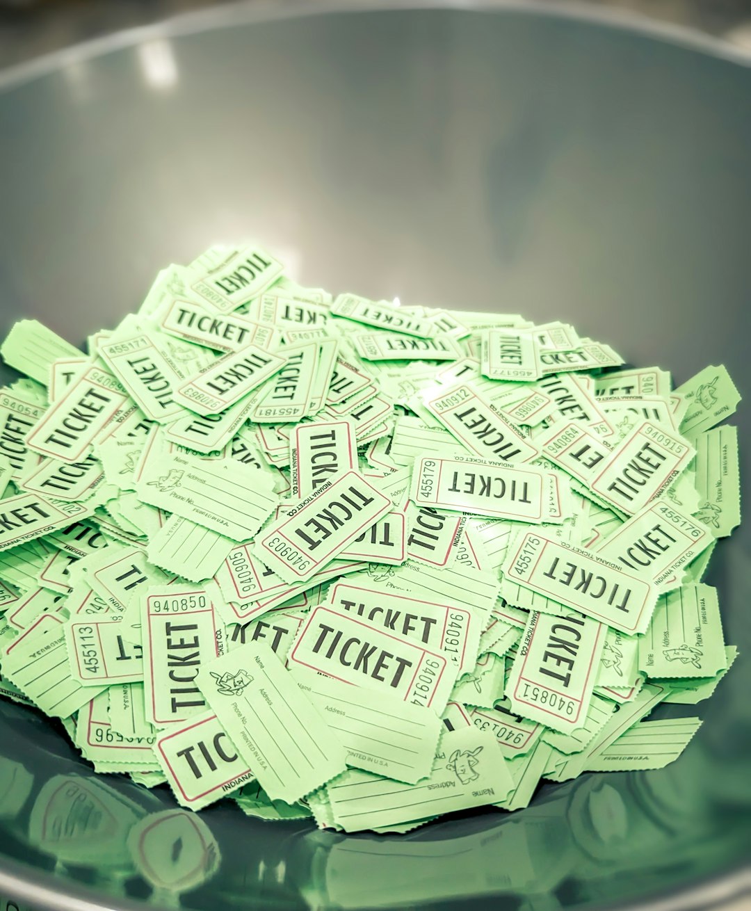 Bowl full of raffle tickets ready for the drawing